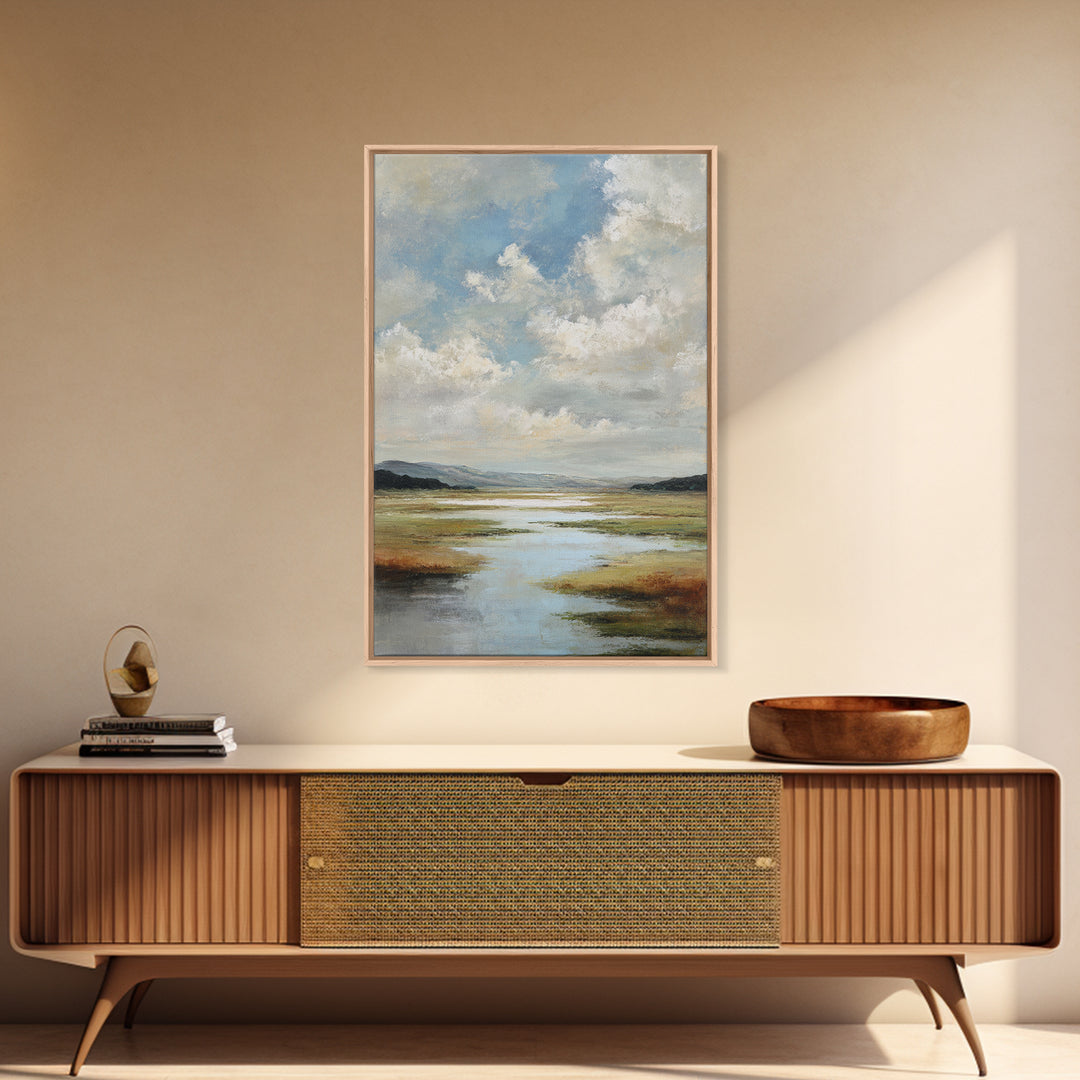 Modern Landscape with Expansive Calm Sky Framed Canvas Print, Living Room Art, Dopamine Decor, Living Room Decor, Living, LIR-2x3-83