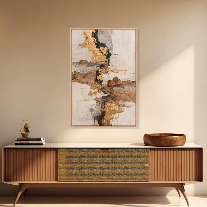 Gold Accented Abstract Brushwork Framed Canvas Print, Living Room Art, Large Wall Art, Living Room Decor, Abstract Art, Living, LIR-2x3-94