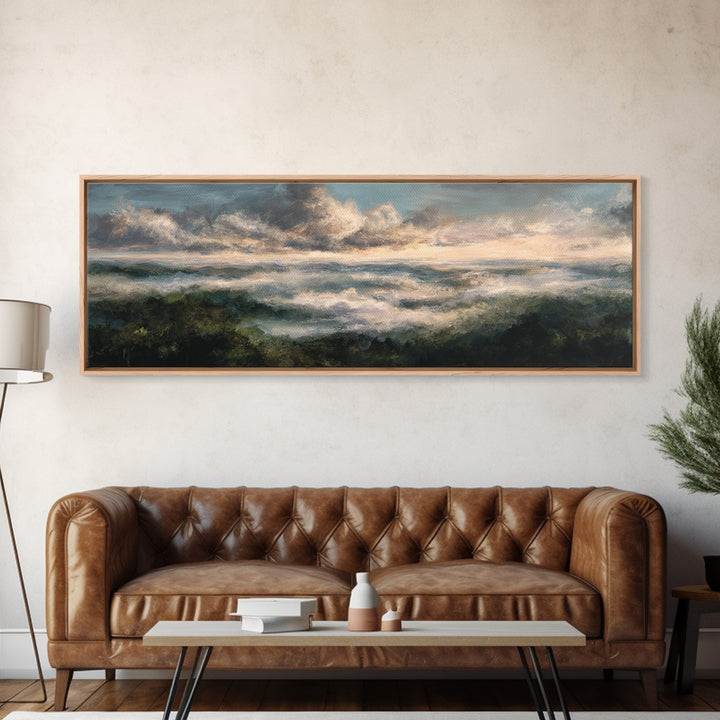 Large Cloudscape with Gentle Movement Canvas Print, Living Room Art, 3 Piece Wall Art, Living Room Decor, Watercolor Art, LIR-3x1-11