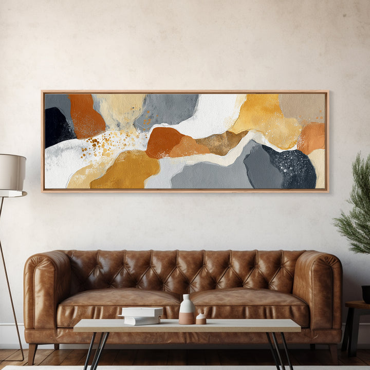 Large Statement Abstract Framed Canvas Print, Living Room Art, Boho Wall Art, Living Room Decor, Abstract Art, Living, LIR-3x1-17