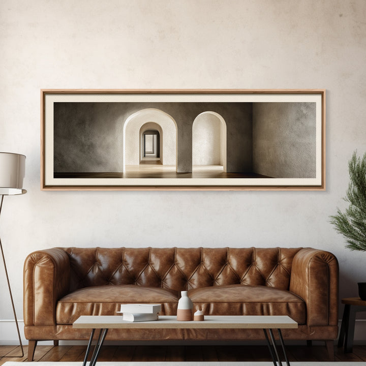 Black and White Architectural Arch Composition Framed Canvas Print, Living Room Art, Room Decor, Living Room Decor, Living, LIR-3x1-23