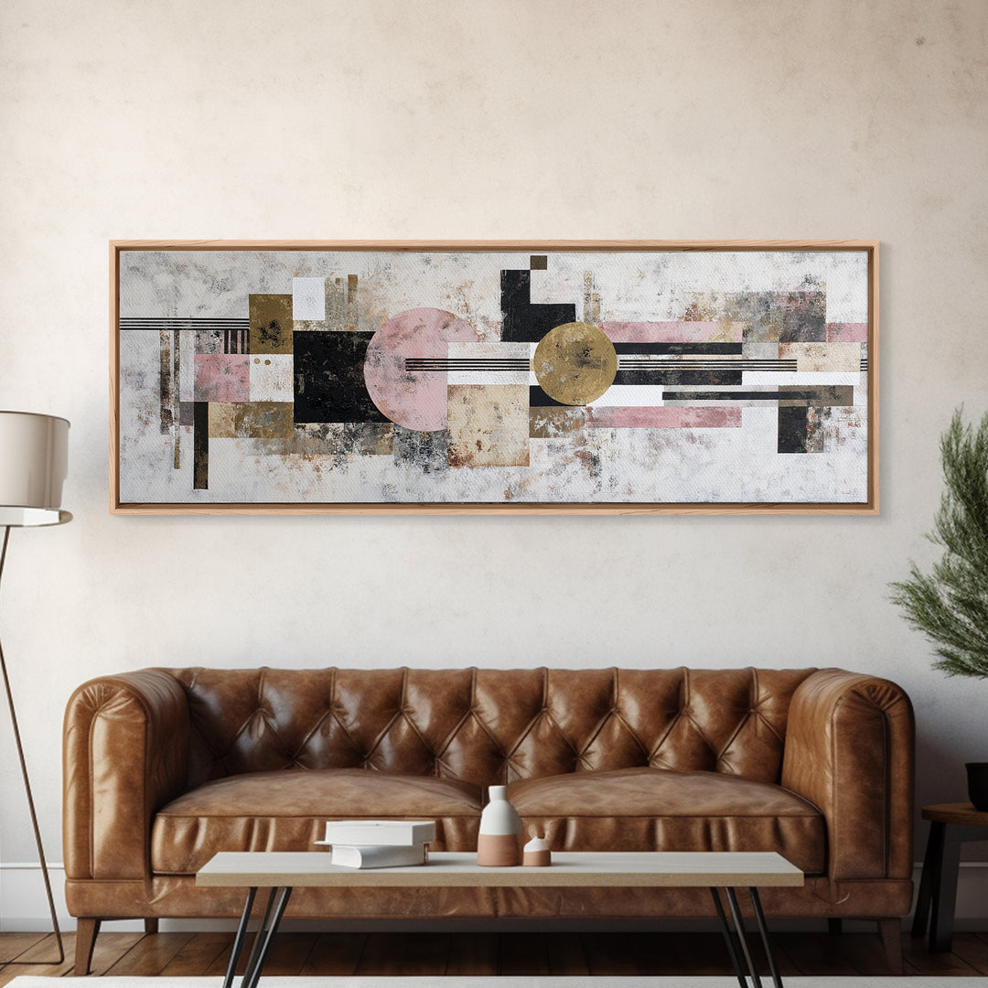 Mid Century Geometric Artwork Canvas Print, Living Room Art, Living Room Wall Art, Living Room Decor, Abstract Art, Living, LIR-3x1-24