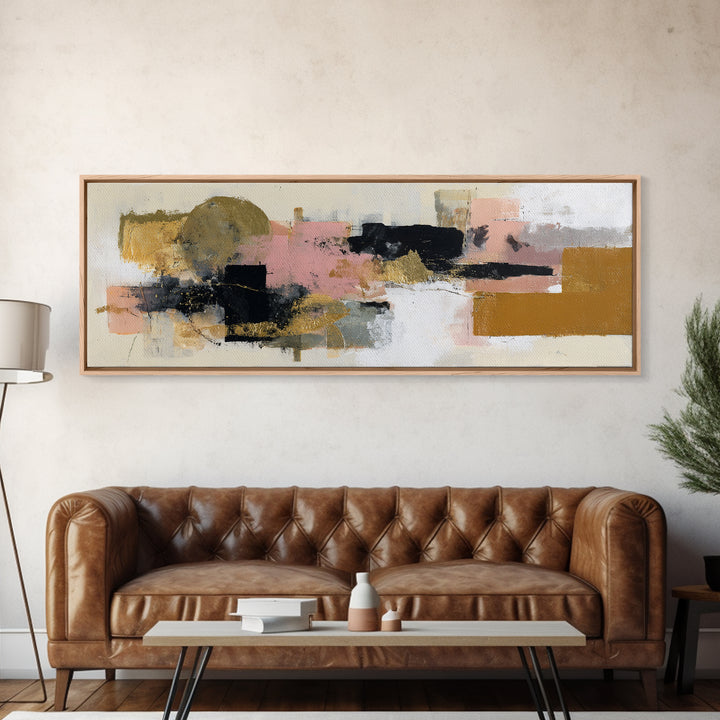 Gold Accented Abstract Brushwork Canvas Print, Living Room Art, Digital Prints, Living Room Decor, Abstract Art, Living, LIR-3x1-30