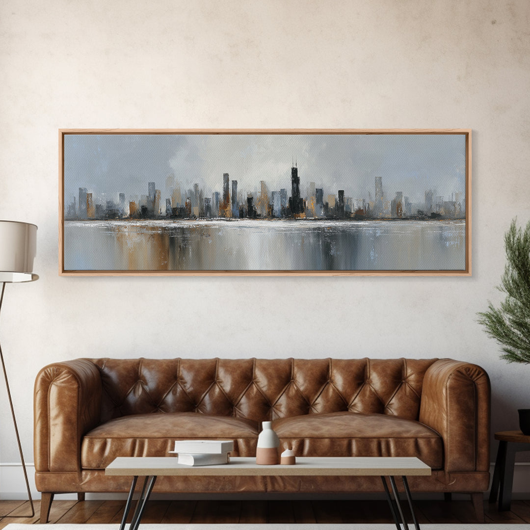 Modern City Skyline Canvas Print, Living Room Art, Digital Wall Art, Living Room Decor, Fine Art, Living, Oversized Wall Art, LIR-3x1-38
