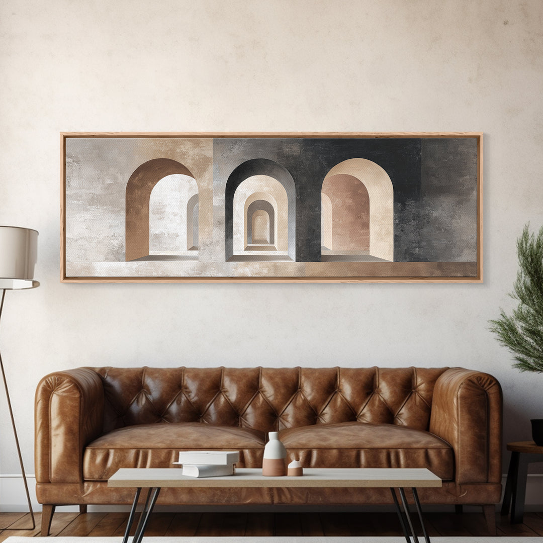 Black and White Architectural Arch Composition Framed Canvas Print, Living Room Art, Home, Living Room Decor, Oil Painting, LIR-3x1-47
