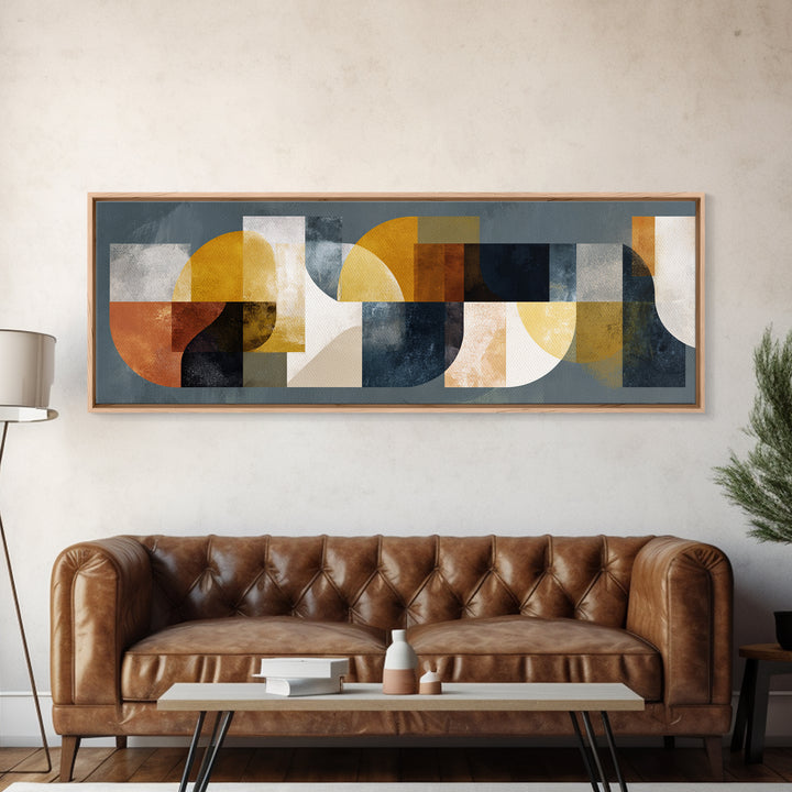 Mid Century Geometric Artwork Canvas Print, Living Room Art, Textured Painting, Living Room Decor, Abstract Art, Living, LIR-3x1-48