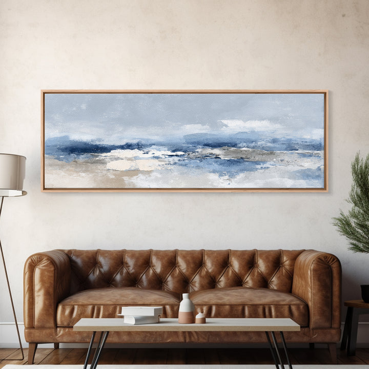 Coastal Aerial Shoreline Framed Canvas Print, Living Room Art, Printable, Living Room Decor, Oil Painting, Living, LIR-3x1-51