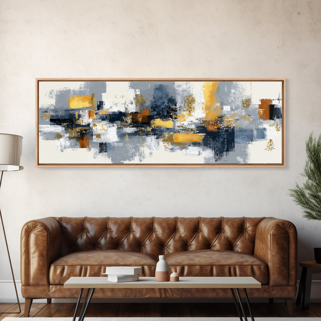 Gold Accented Abstract Brushwork Canvas Print, Living Room Art, Living Room Wall Art, Living Room Decor, Abstract Art, Living, LIR-3x1-54