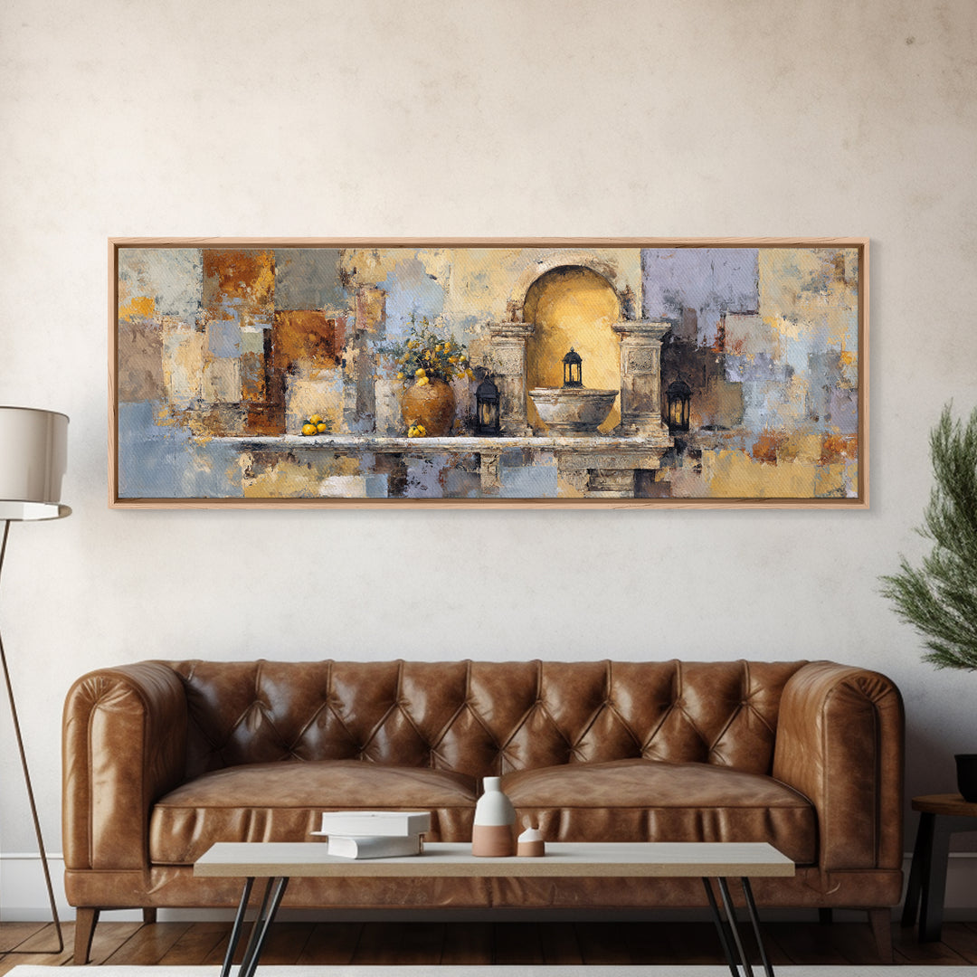 Warm Mediterranean Lemon Still Life Framed Canvas Print, Living Room Art, Apartment Decor, Living Room Decor, Fine Art, Living, LIR-3x1-58