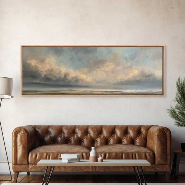 Large Cloudscape with Gentle Movement Framed Canvas Print, Living Room Art, Painting, Living Room Decor, Fine Art, Living, LIR-3x1-59