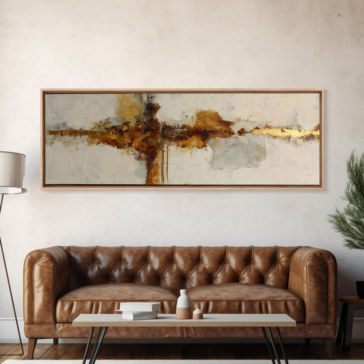 Gold Accented Abstract Brushwork Canvas Print, Living Room Art, Oversized Wall Art, Living Room Decor, Abstract Art, Living, LIR-3x1-6
