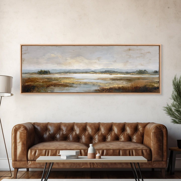 Modern Landscape with Expansive Calm Sky Framed Canvas Print, Living Room Art, Oil Painting, Living Room Decor, Living, LIR-3x1-67