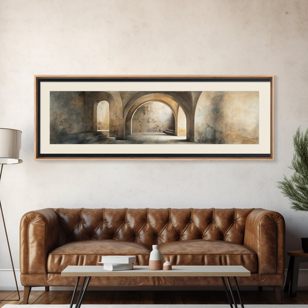Black and White Architectural Arch Composition Canvas Print, Living Room Art, Digital Wall Art, Living Room Decor, Living, LIR-3x1-71