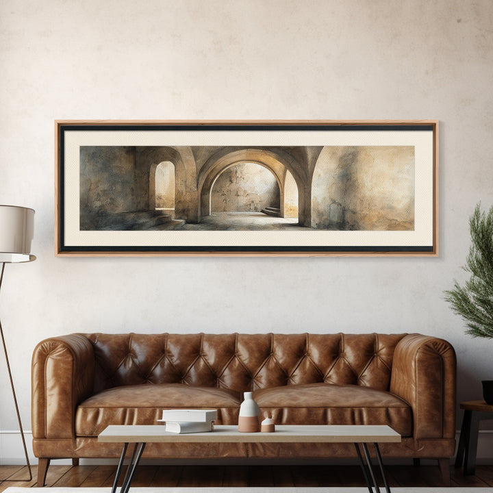 Black and White Architectural Arch Composition Canvas Print, Living Room Art, Digital Wall Art, Living Room Decor, Living, LIR-3x1-71