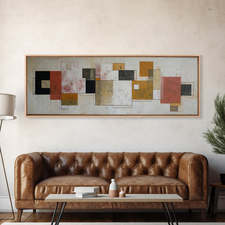 Mid Century Geometric Artwork Framed Canvas Print, Living Room Art, Art, Living Room Decor, Fine Art, Living, Art Nouveau, LIR-3x1-72