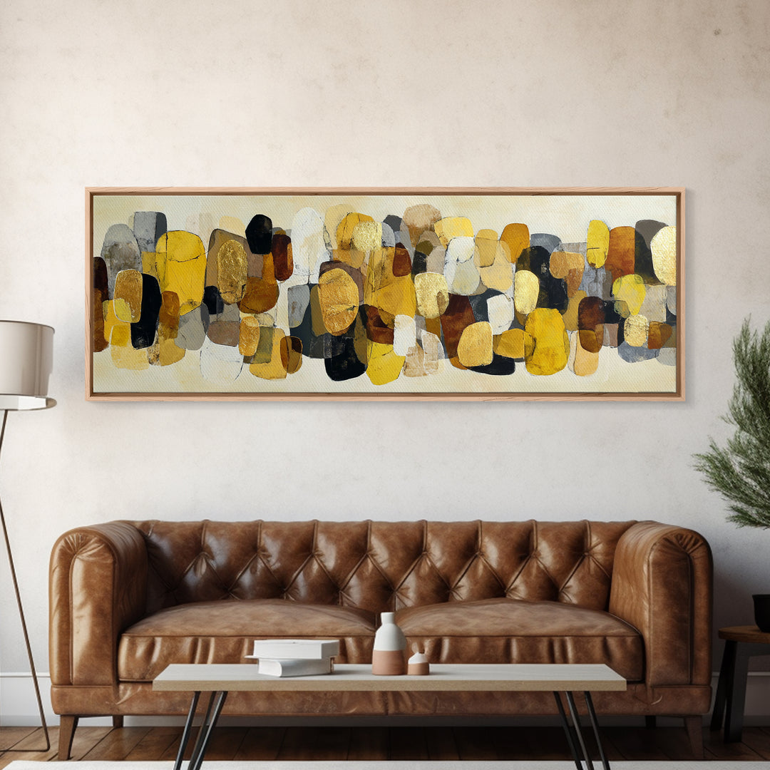 Gold Accented Abstract Brushwork Canvas Print, Living Room Art, Printable, Living Room Decor, Fine Art, Living, Printable Art, LIR-3x1-78