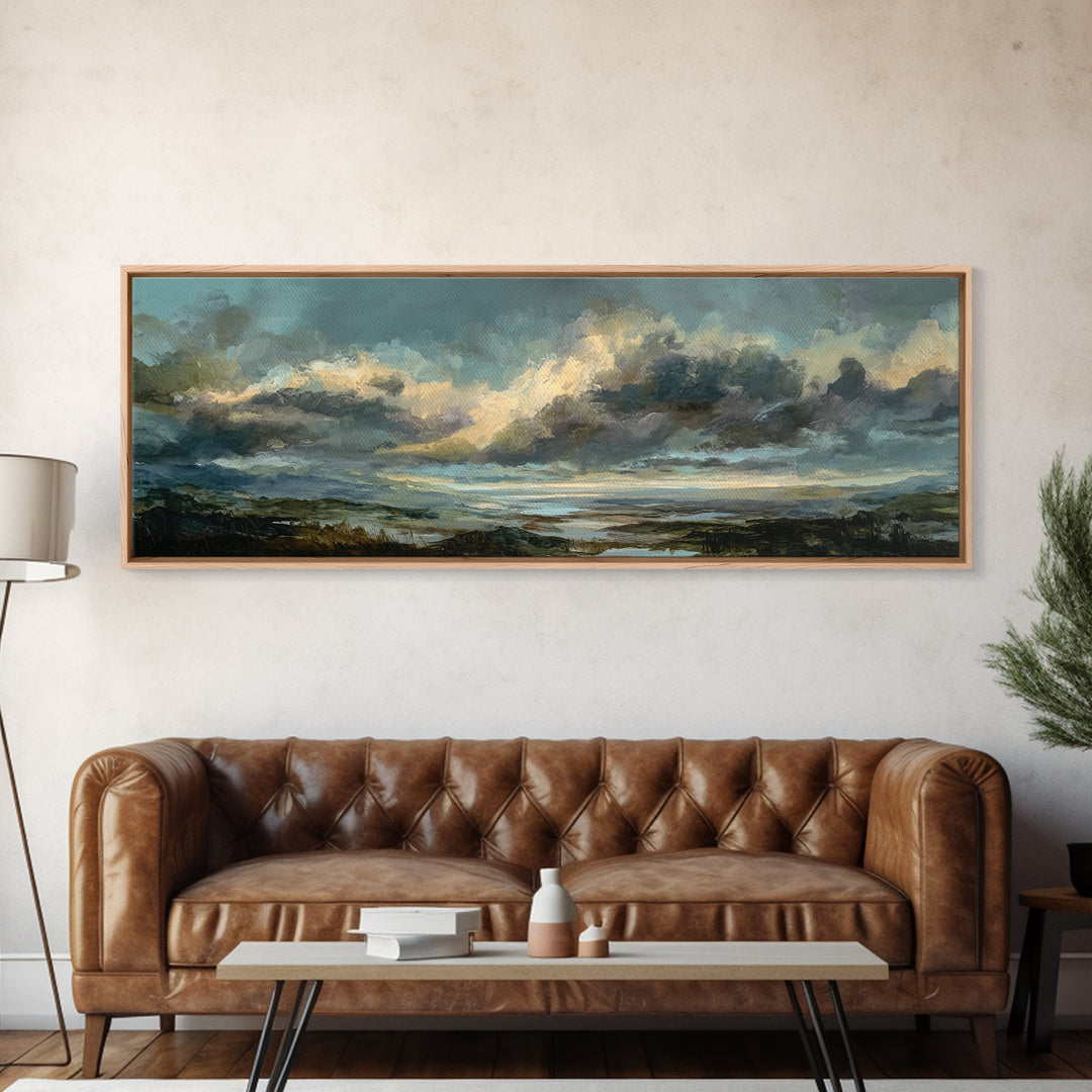 Large Cloudscape with Gentle Movement Canvas Print, Living Room Art, Mid Century Modern, Living Room Decor, Fine Art, Living, LIR-3x1-83