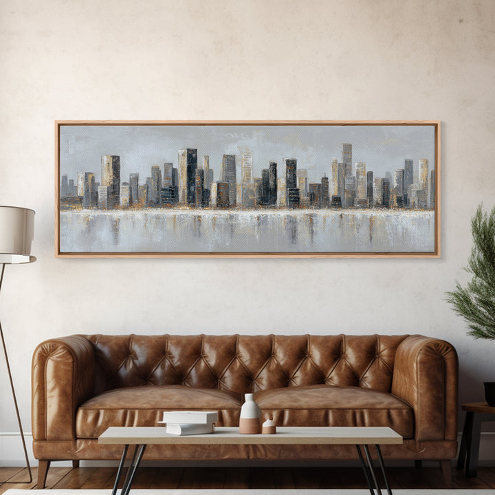 Modern City Skyline Canvas Print, Living Room Art, Abstract Art, Living Room Decor, Living, Living Room Wall Art, LIR-3x1-86