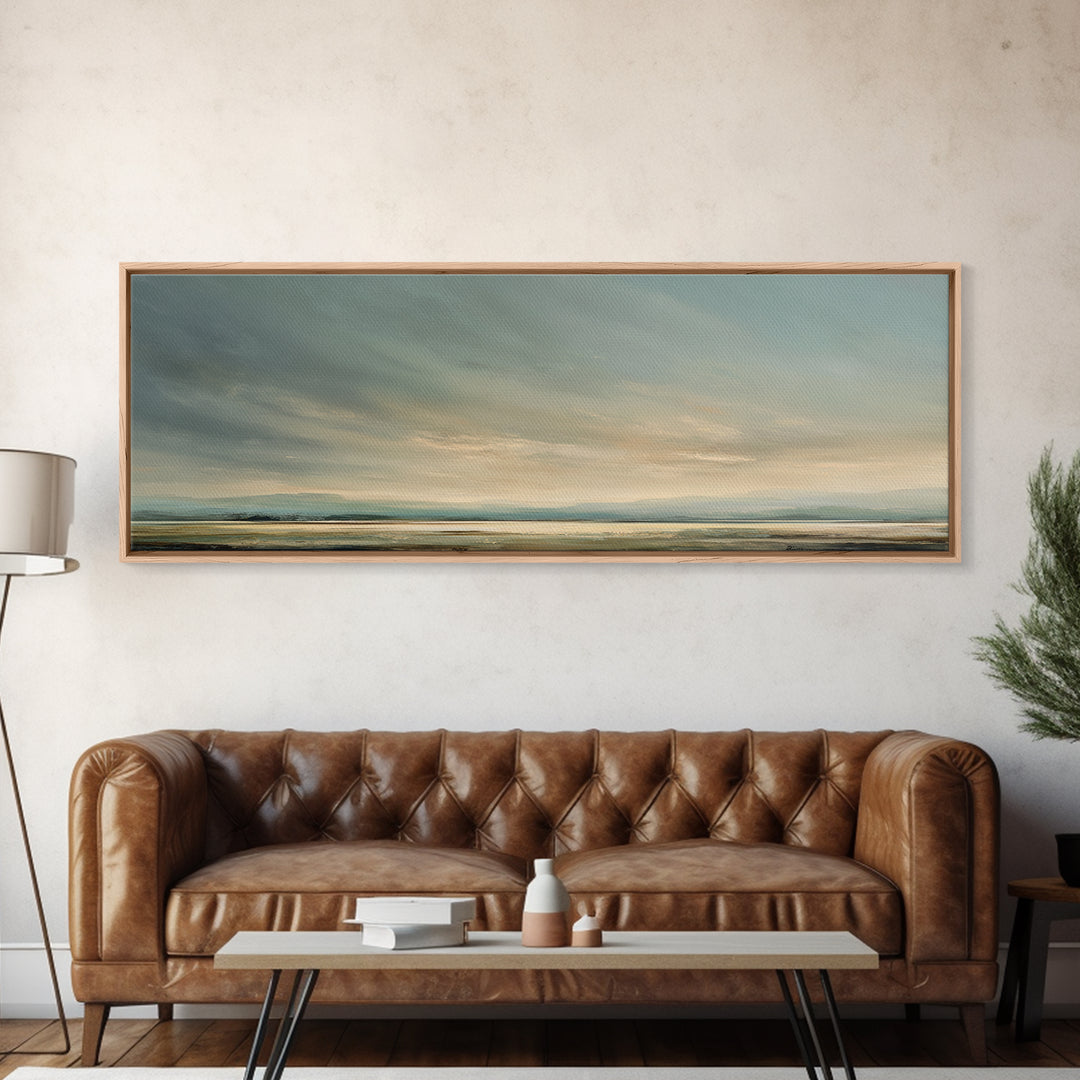 Modern Landscape with Expansive Calm Sky Canvas Print, Living Room Art, Art Print, Living Room Decor, Watercolor Art, Living, LIR-3x1-91