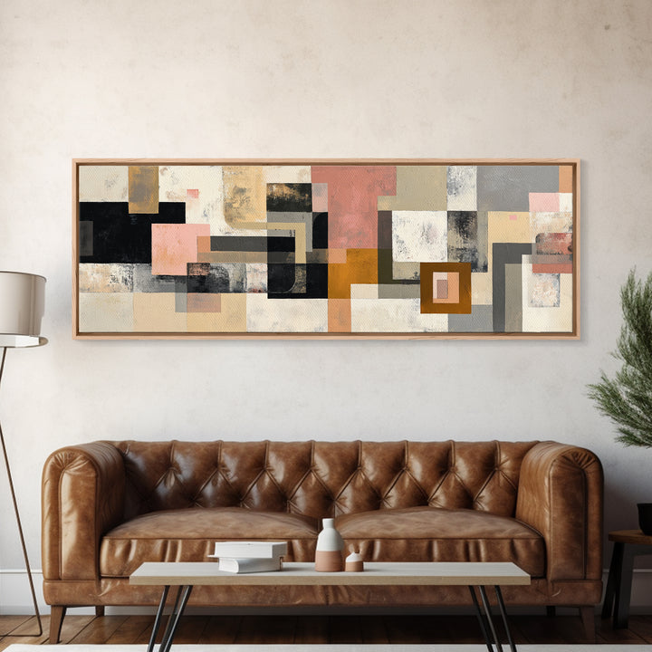 Mid Century Geometric Artwork Canvas Print, Living Room Art, Textured Painting, Living Room Decor, Abstract Art, Living, LIR-3x1-96