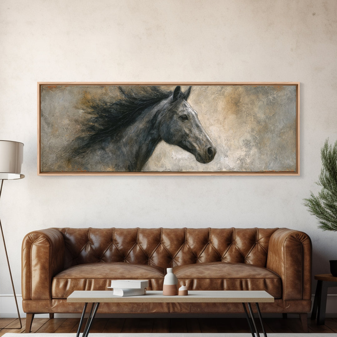 Contemporary Horse Portrait Canvas Print, Living Room Art, Modern Wall Art, Living Room Decor, Fine Art, Living, LIR-3x1-98