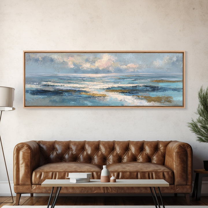 Coastal Aerial Shoreline Framed Canvas Print, Living Room Art, Printable, Living Room Decor, Oil Painting, Living, LIR-3x1-99