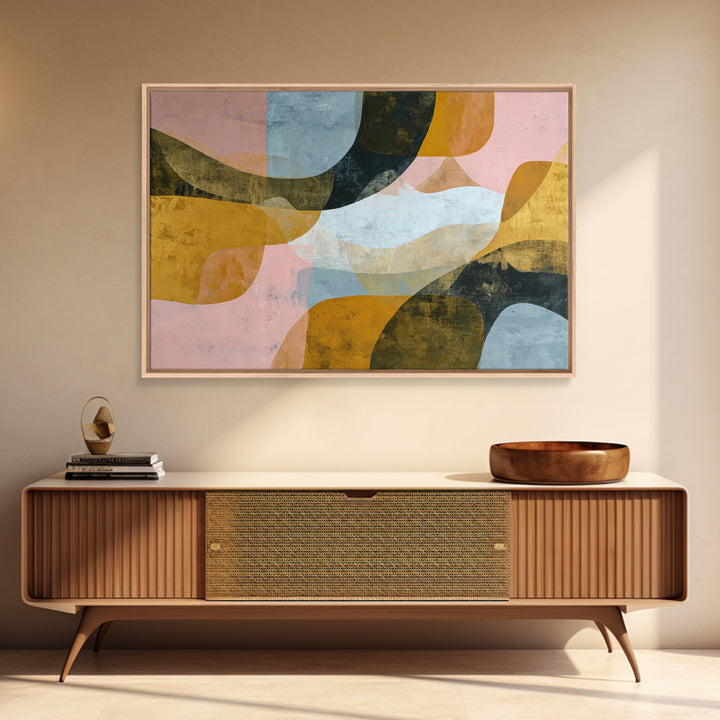 Gold Accented Abstract Brushwork Framed Canvas Print, Living Room Art, Large Wall Art, Living Room Decor, Abstract Art, Living, LIR-3x2-18