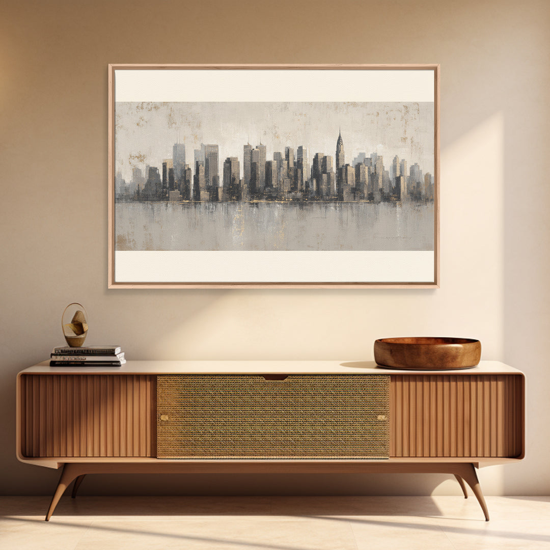 Modern City Skyline Framed Canvas Print, Living Room Art, Mid Century Modern, Living Room Decor, Abstract Art, Living, LIR-3x2-2