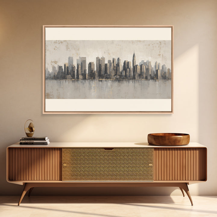 Modern City Skyline Framed Canvas Print, Living Room Art, Mid Century Modern, Living Room Decor, Abstract Art, Living, LIR-3x2-2
