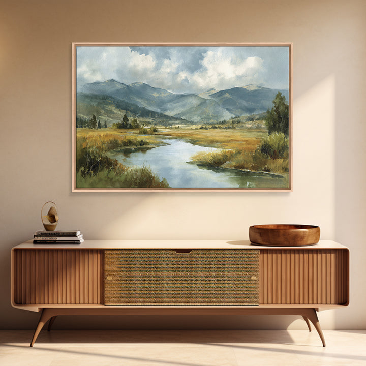 Classic Mountain Panorama for Cozy Interiors Framed Canvas Print, Living Room Art, Boho Wall Art, Living Room Decor, Living, LIR-3x2-20
