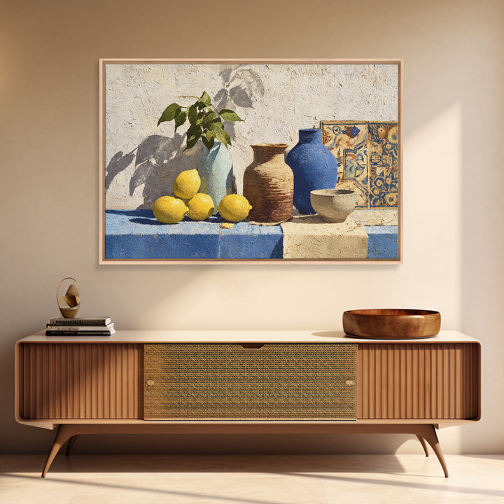 Warm Mediterranean Lemon Still Life Canvas Print, Living Room Art, Art Nouveau, Living Room Decor, Oil Painting, Living, LIR-3x2-22