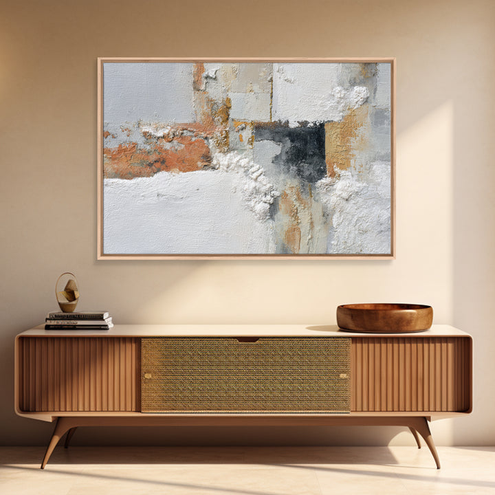 Monochrome Stone Texture Abstraction Framed Canvas Print, Living Room Art, Dopamine Decor, Living Room Decor, Fine Art, Living, LIR-3x2-25