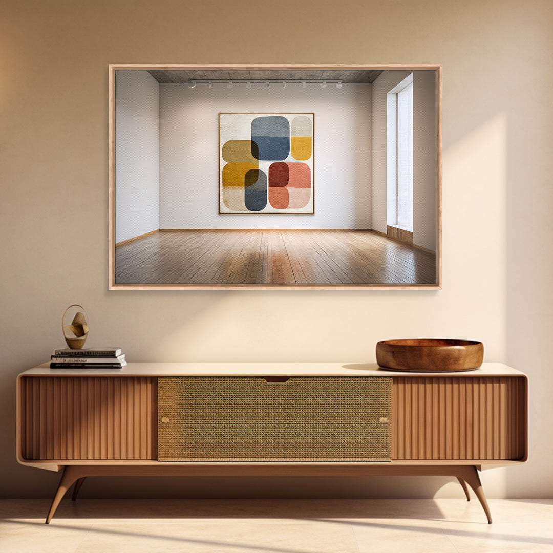 Mid Century Geometric Artwork Framed Canvas Print, Living Room Art, Living Room Wall Art, Living Room Decor, Abstract Art, LIR-3x2-36