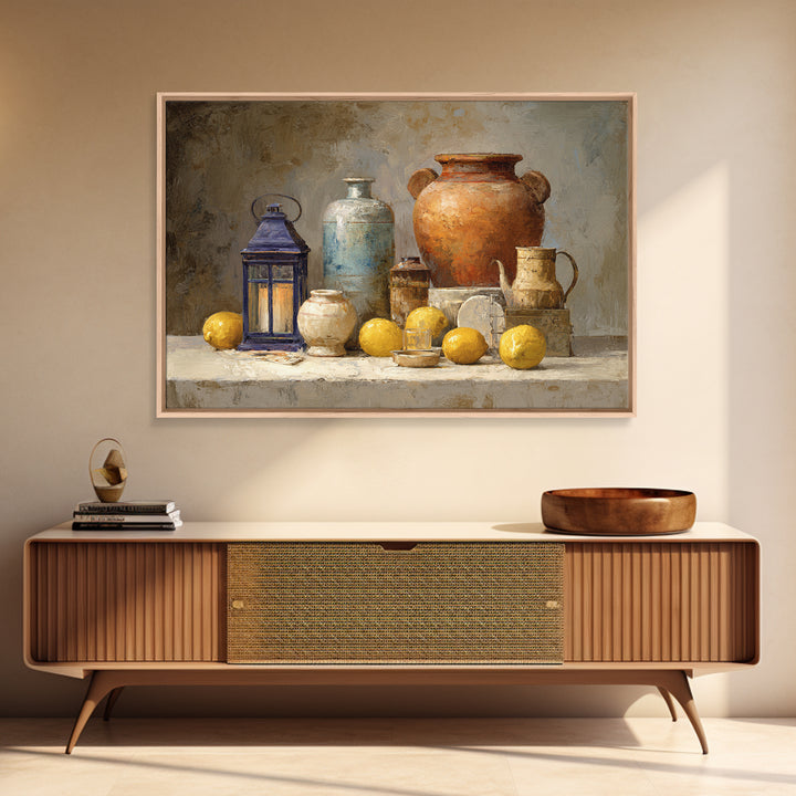 Warm Mediterranean Lemon Still Life Framed Canvas Print, Living Room Art, Printable Art, Living Room Decor, Fine Art, Living, LIR-3x2-46