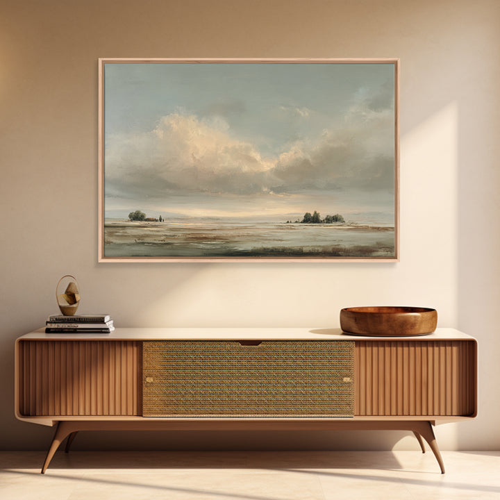 Large Cloudscape with Gentle Movement Framed Canvas Print, Living Room Art, Home, Living Room Decor, Oil Painting, Living, LIR-3x2-47