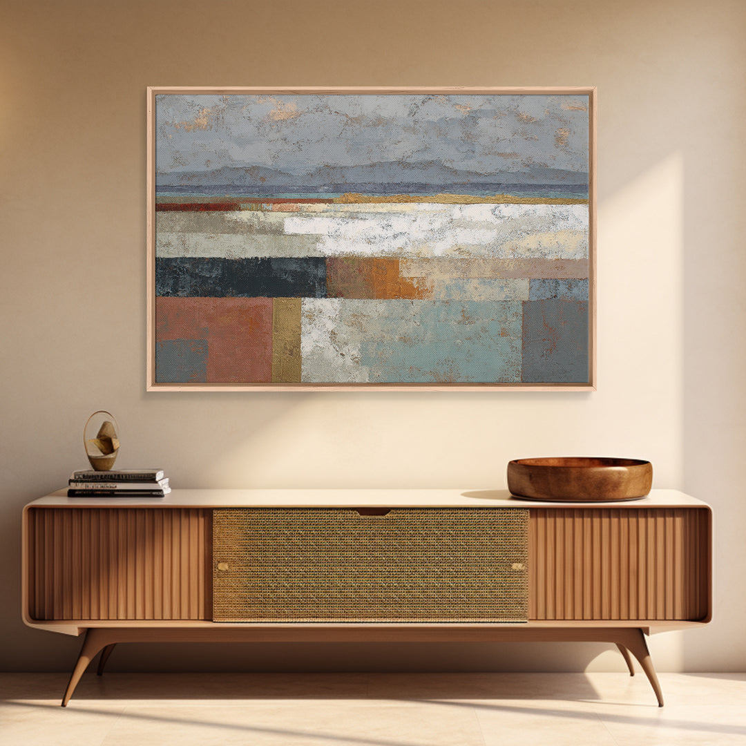 Mid Century Geometric Artwork Framed Canvas Print, Living Room Art, Textured Painting, Living Room Decor, Abstract Art, Living, LIR-3x2-60