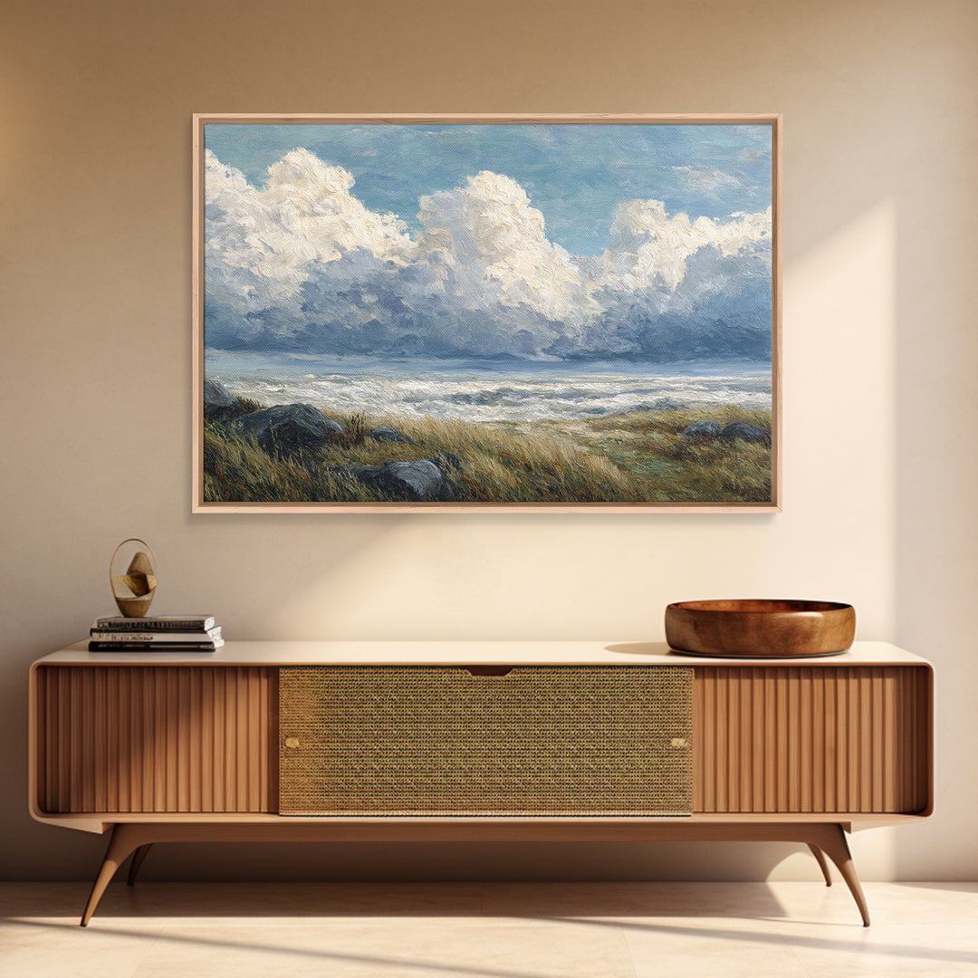 Large Cloudscape with Gentle Movement Framed Canvas Print, Living Room Art, 3 Piece Wall Art, Living Room Decor, Watercolor Art, LIR-3x2-71