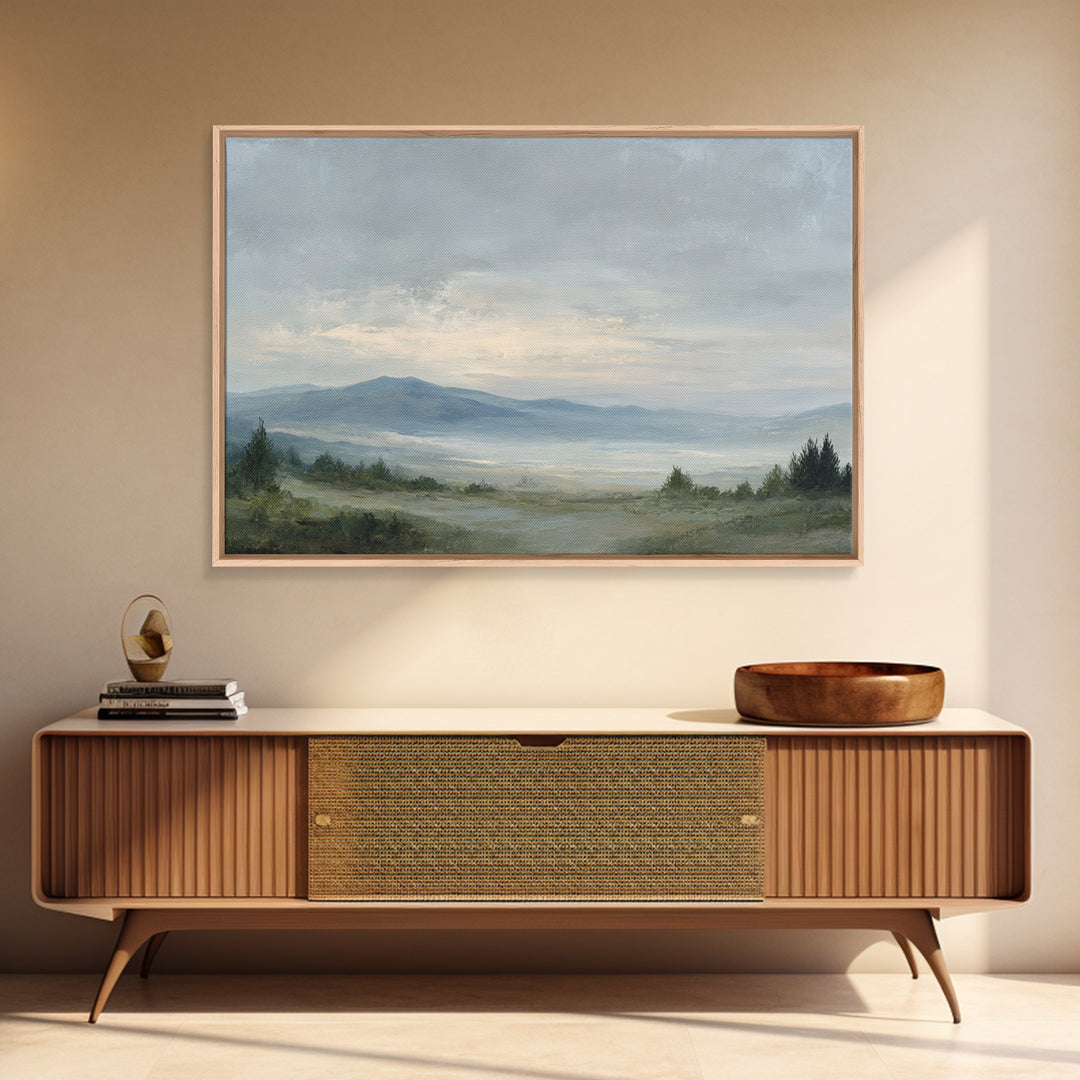 Modern Landscape with Expansive Calm Sky Framed Canvas Print, Living Room Art, Luxury Decor, Living Room Decor, Living, LIR-3x2-79