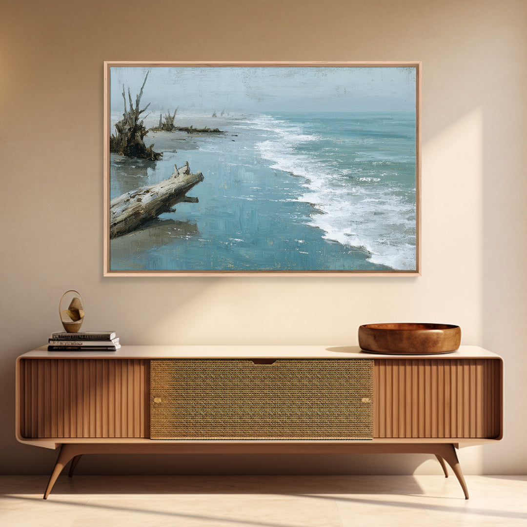 Moody Seascape for Dramatic Focal Point Framed Canvas Print, Living Room Art, Bedroom Wall Art, Living Room Decor, Oil Painting, LIR-3x2-82
