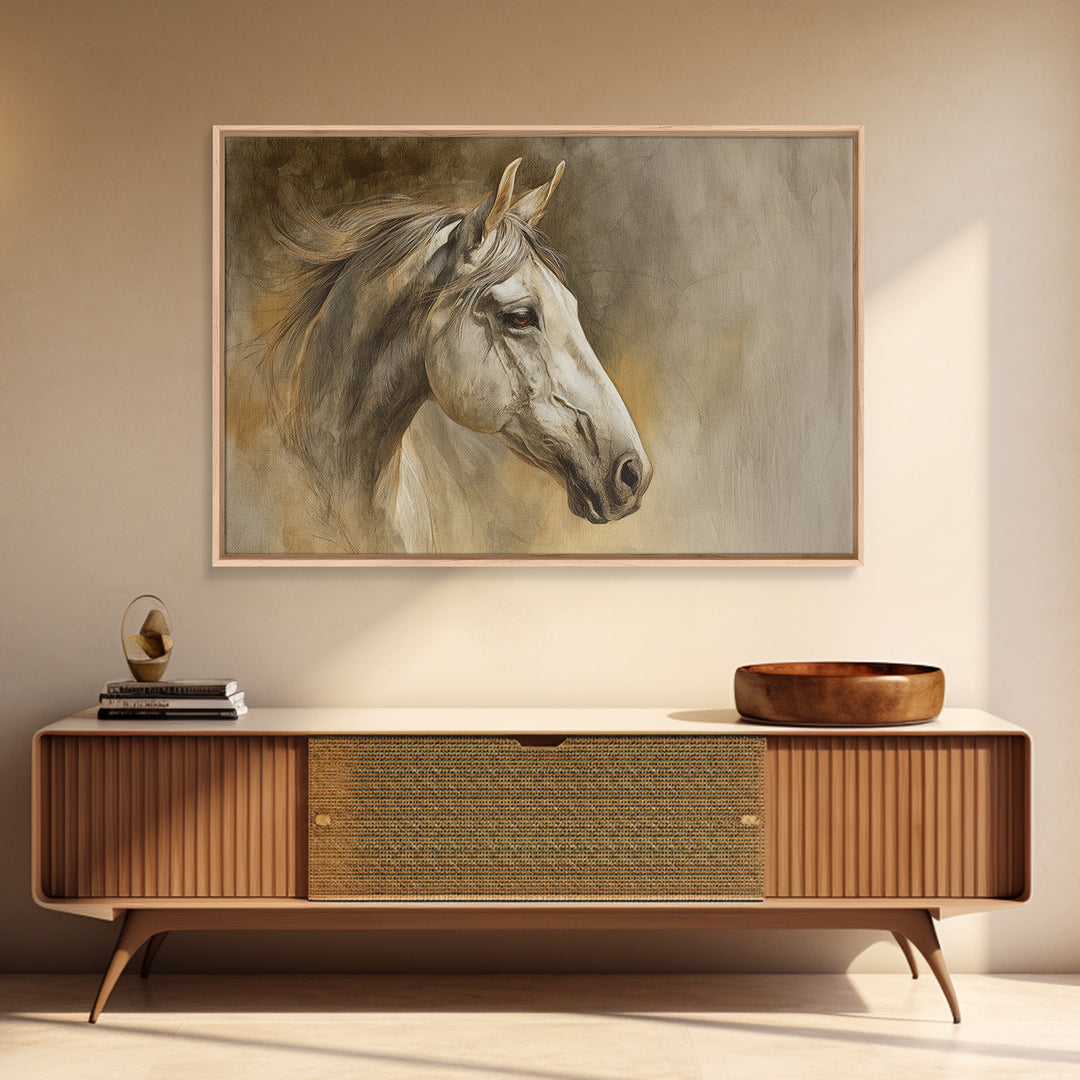 Contemporary Horse Portrait Framed Canvas Print, Living Room Art, Boho Wall Art, Living Room Decor, Oil Painting, Living, LIR-3x2-86