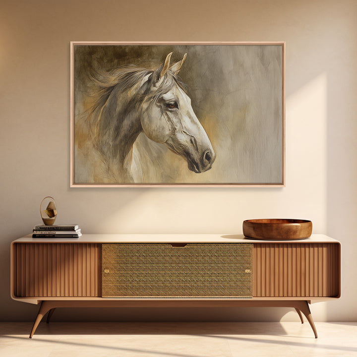 Contemporary Horse Portrait Framed Canvas Print, Living Room Art, Boho Wall Art, Living Room Decor, Oil Painting, Living, LIR-3x2-86