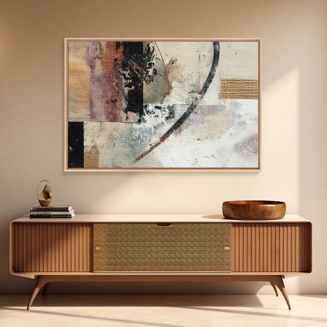 Gold Accented Abstract Brushwork Framed Canvas Print, Living Room Art, Oversized Wall Art, Living Room Decor, Abstract Art, LIR-3x2-90