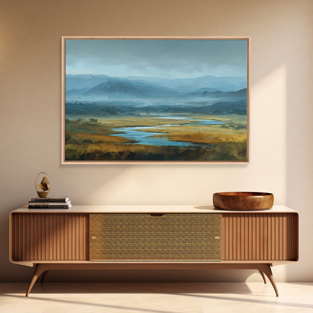 Classic Mountain Panorama for Cozy Interiors Framed Canvas Print, Living Room Art, Painting, Living Room Decor, Living, LIR-3x2-92
