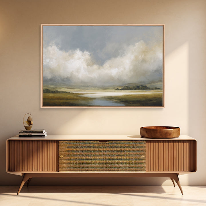 Large Cloudscape with Gentle Movement Framed Canvas Print, Living Room Art, Mid Century Modern, Living Room Decor, Living, LIR-3x2-95