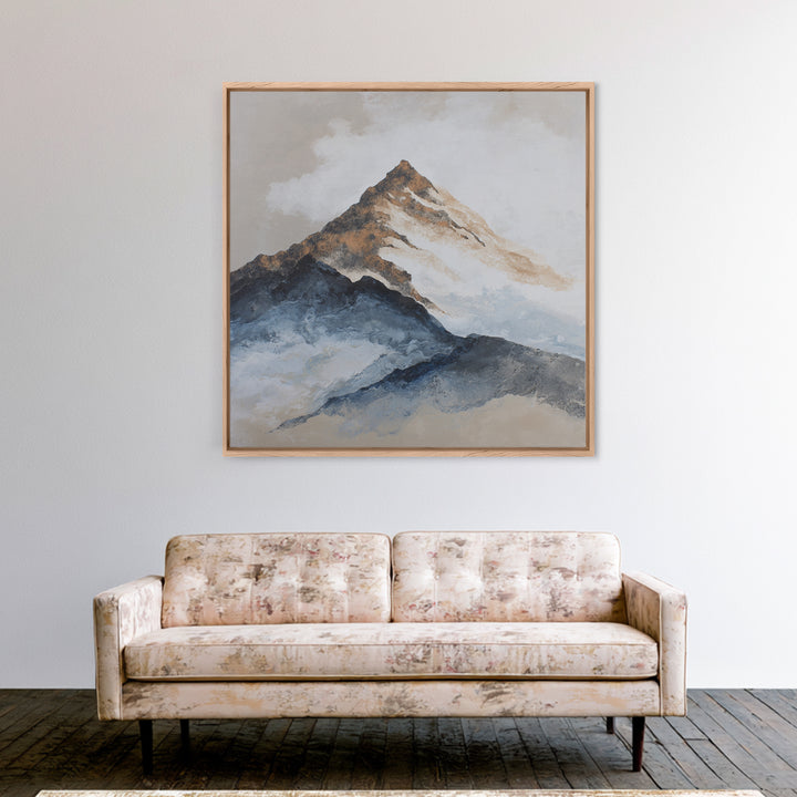 Ink Wash Mountain Symbolizing Stability Framed Canvas Print, Law Office Art, Poster Print, Office Decor, Watercolor Art, LOA-1x1-44