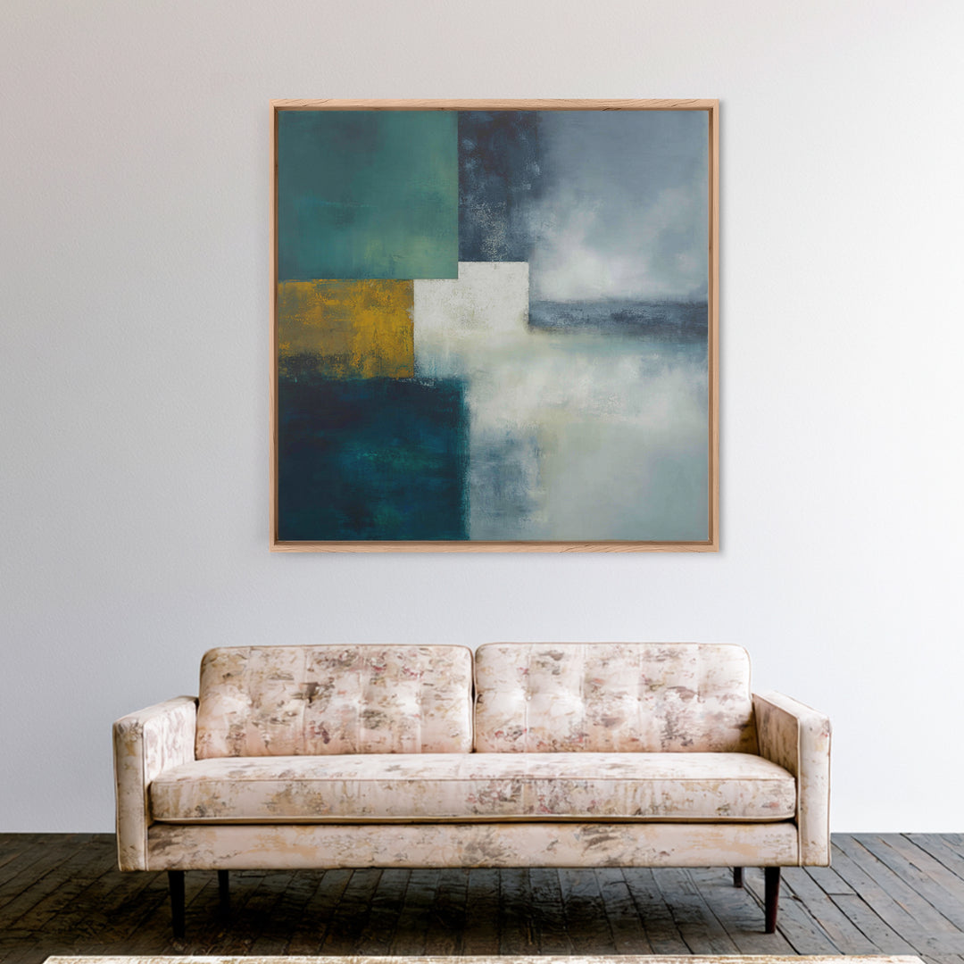 Deep Green and Walnut Toned Abstract Framed Canvas Print, Law Office Art, Gallery Decor, Office Decor, Abstract Art, Counsel, LOA-1x1-93