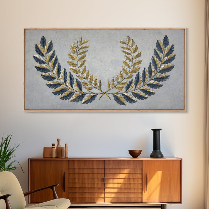 Roman Laurel Wreath Framed Canvas Print, Law Office Art, Lawyer, Office Decor, Fine Art, Counsel, Neutral Decor, Modern Decor, LOA-2x1-100
