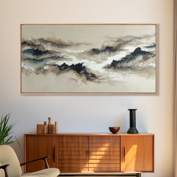 Ink Wash Mountain Symbolizing Stability Framed Canvas Print, Law Office Art, Modern Decor, Office Decor, Fine Art, Counsel, LOA-2x1-16