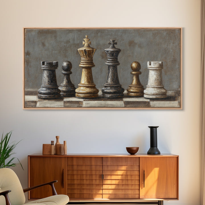 Single Chess King Framed Canvas Print, Law Office Art, Home Decor, Office Decor, Fine Art, Counsel, Minimalist Decor, LOA-2x1-18