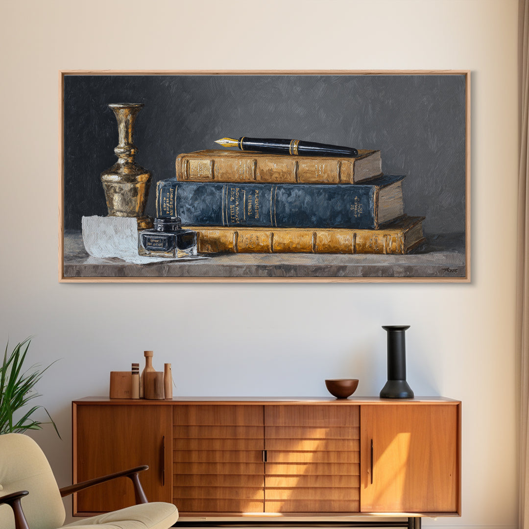 Dignified Law Books and Fountain Pen Still Canvas Print, Law Office Art, Gallery Decor, Office Decor, Fine Art, Counsel, LOA-2x1-22
